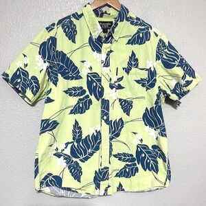 VTG Abercrombie & Fitch Mens XL Hawaiian Floral Button Camp Shirt Green Vaca Y2K